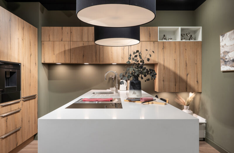 Wooden tavola kitchen in our Wilmslow kitchen showroom